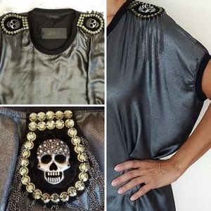 J'aim'e Silver Top w/ Skull & Fringe Epaulettes